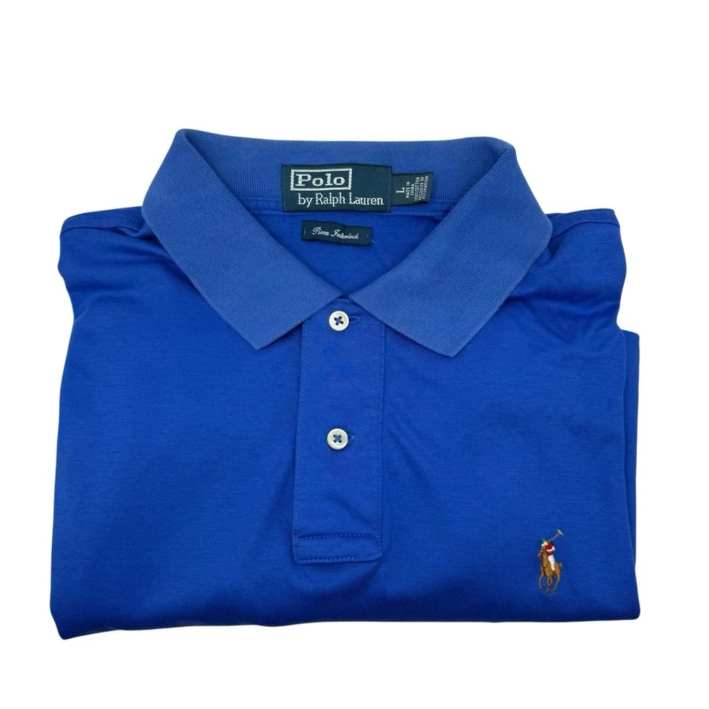 Polo Ralph‎ Lauren Polo Shirt Mens Large Blue Pima Interlock Casual Preppy Pony